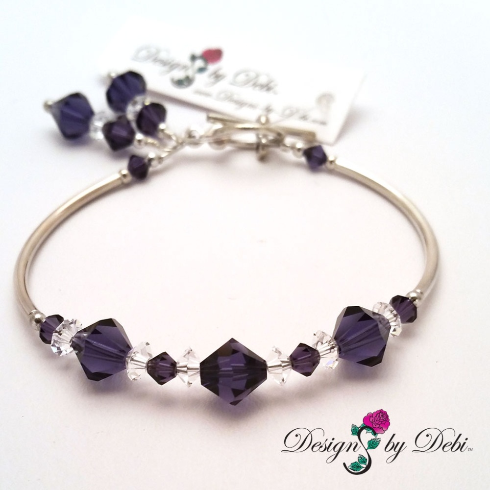 Purple Swarovski Crystal Silver Toggle Bracelet